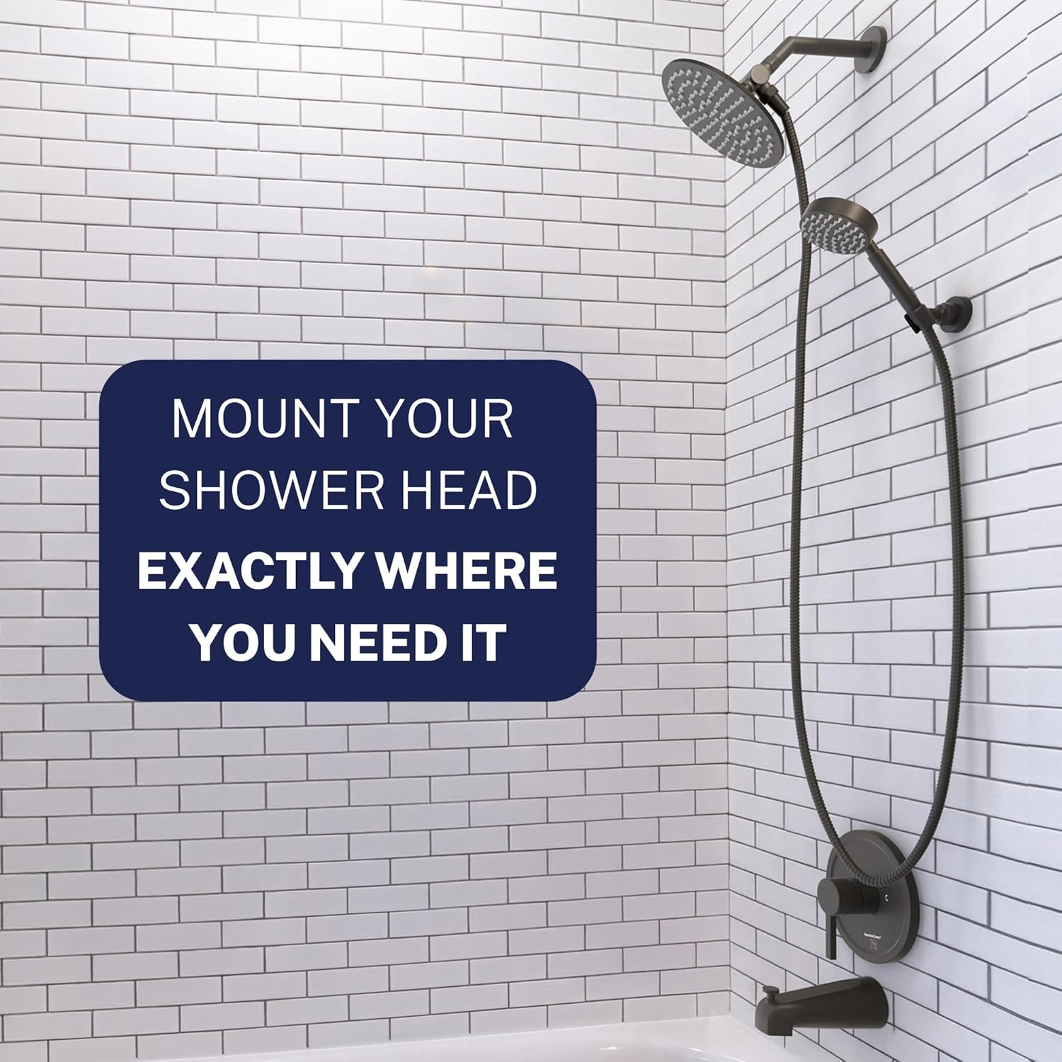 HammerHead Showers Solid Metal Handheld Showerhead Holder Wall Mount, Adjustable Screw-Mounted Pivot Ball, Shower Hose Holder, Fits Most Handheld Showerheads, Matte Black