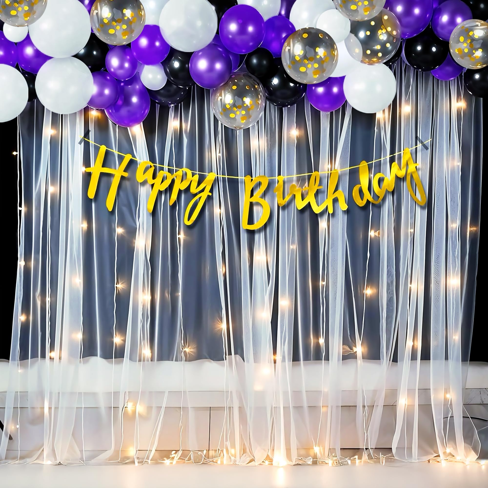 Party Propz Purple Birthday Decoration Kit for Girls - 26 Pcs Cabana Tent For Birthday Decoration Kit For Women, Girl, Canopy Tent For Decorations, Balloons, Lights (Latex)