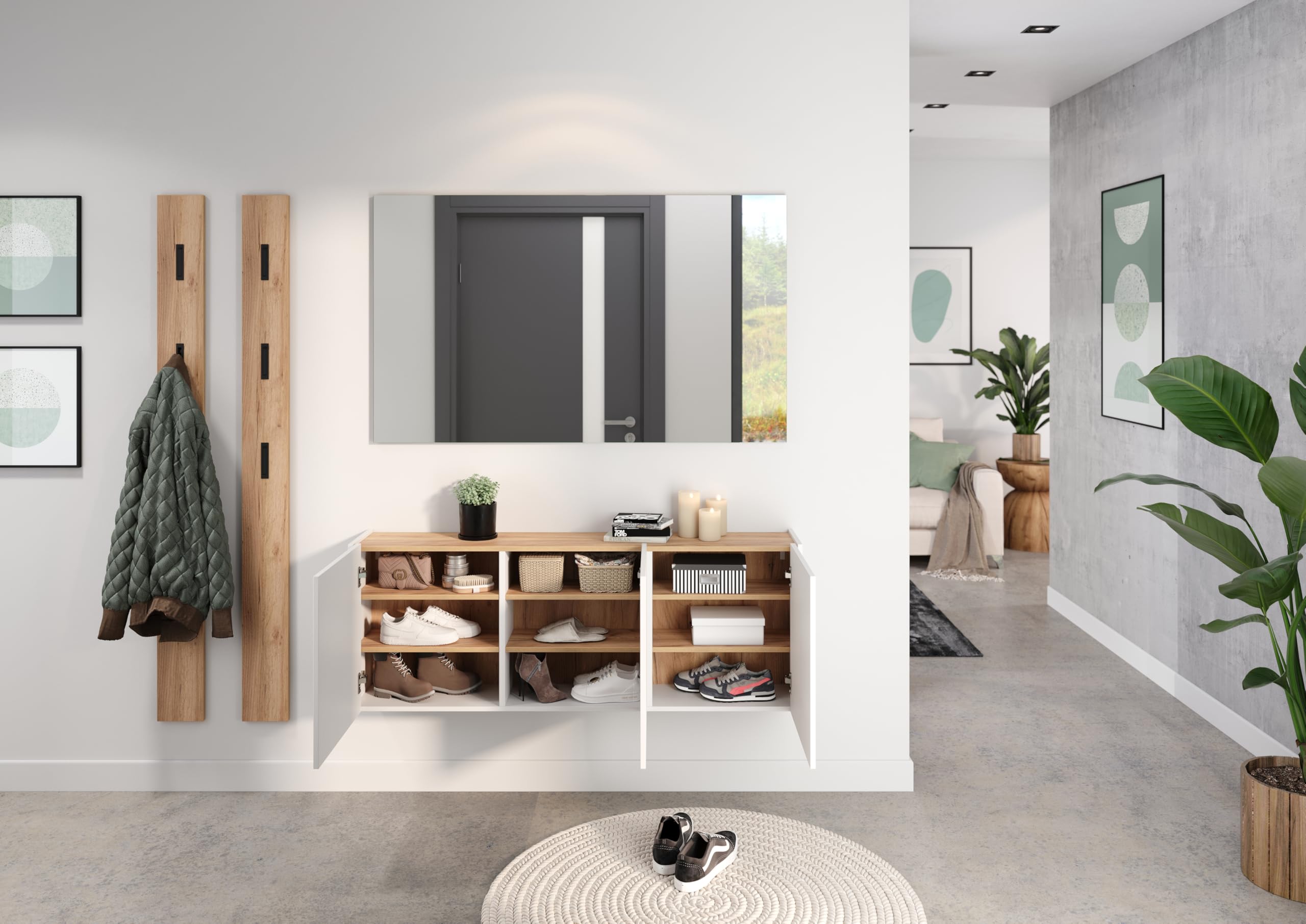 Germania Scarpiera 1345-513 GW-Libbiano, in bianco/Rovere Navarra, con profondità ridotta, 138 x 52 x 25 cm (LxAxP)