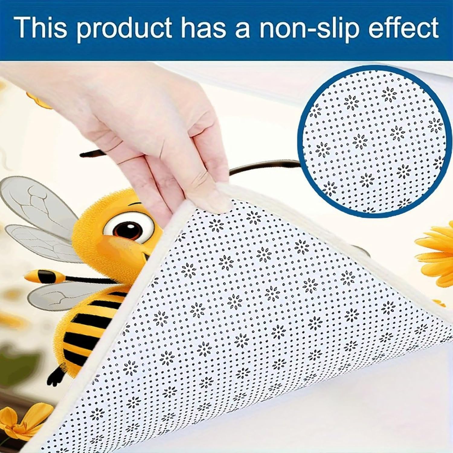 Cute Bees Daisy Flower Kitchen Rugs Set of 3 Non Slip Washable Kitchen Mats for Floor Soft Area Rug Kitchen Floor Mat Cushioned Anti Fatigue Mats Standing Sink Mat Decor Runner Rugs