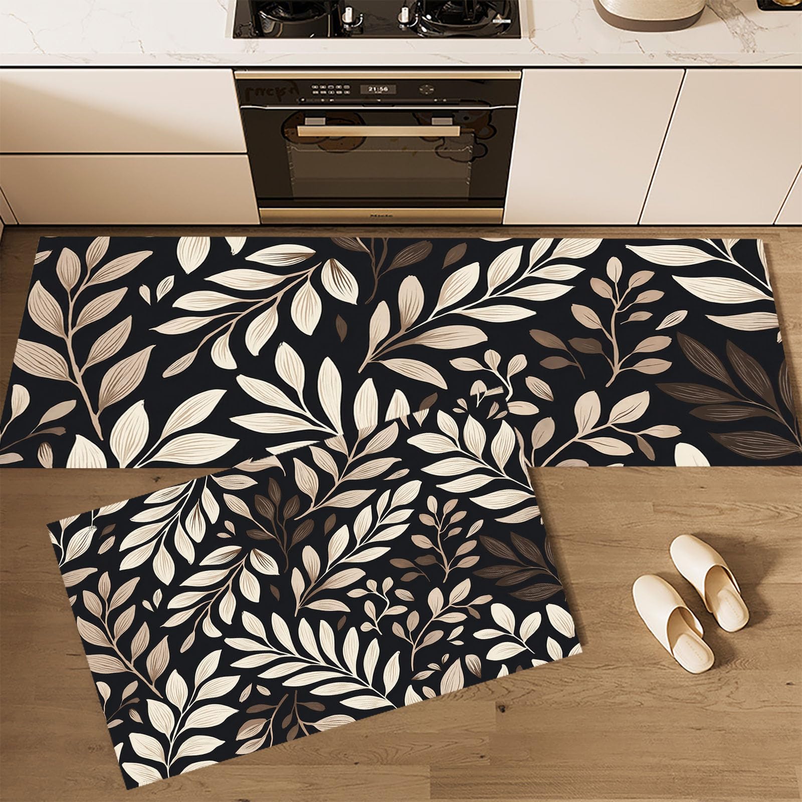 Alfombras de cocina 50X80+50X150cm con diseño de plantas medievales negro para el suelo