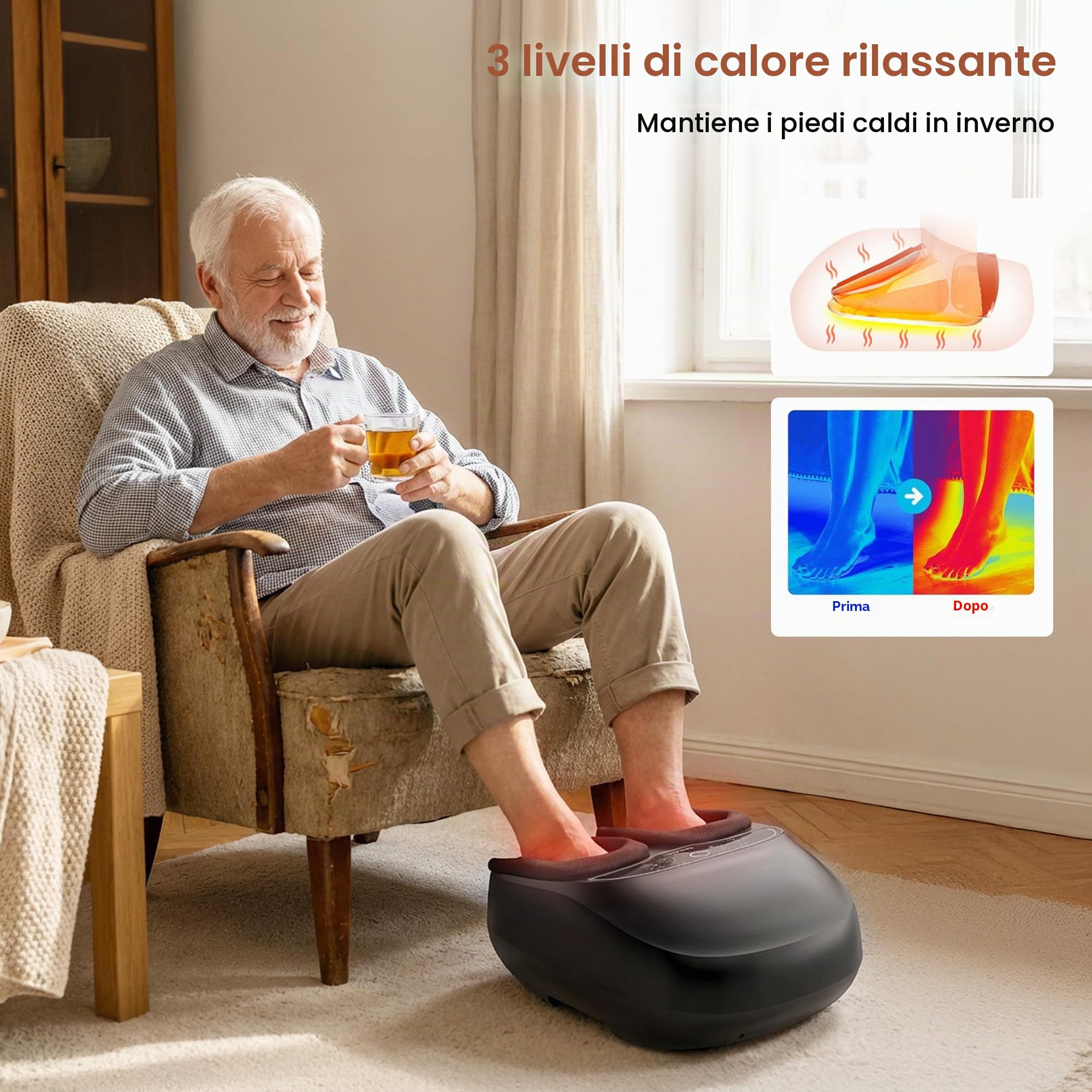 COMFIER Massaggiatore per Piedi con Calore, Elettrico Massaggiatore Plantare con 3D Impastamento Profondo, rulli e compressione d'aria, 3 intensità per muscoli affaticati, fino al numero 46 di scarpe
