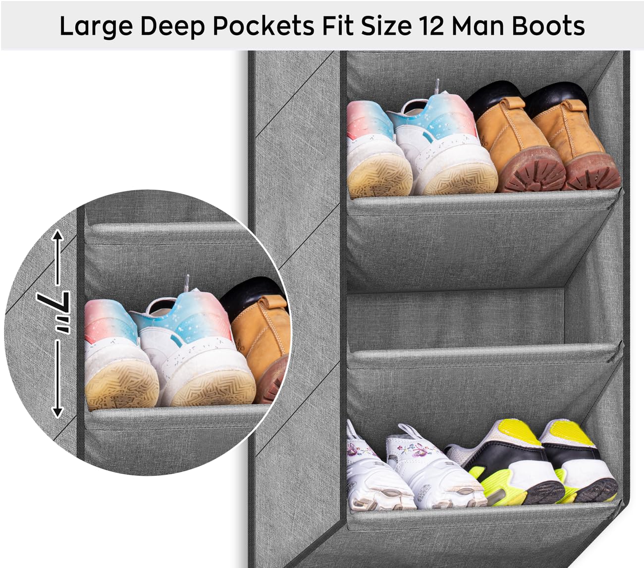 SLEEPING LAMB Organizador de zapatos sobre la puerta para armario, zapatero corto para colgar con bolsillos grandes y profundos, almacenamiento de zapatos de puerta estrecha para botas en RV