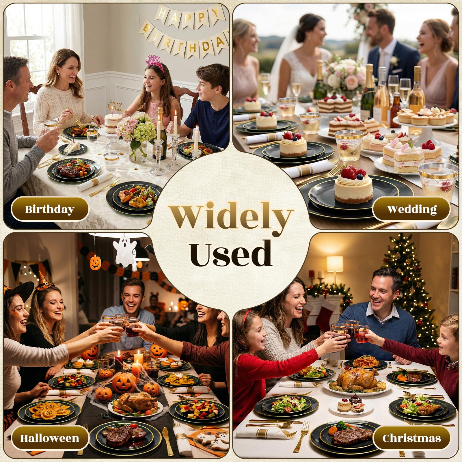 Black Gold Dinnerware Set - 25 Guest Party Plates -7