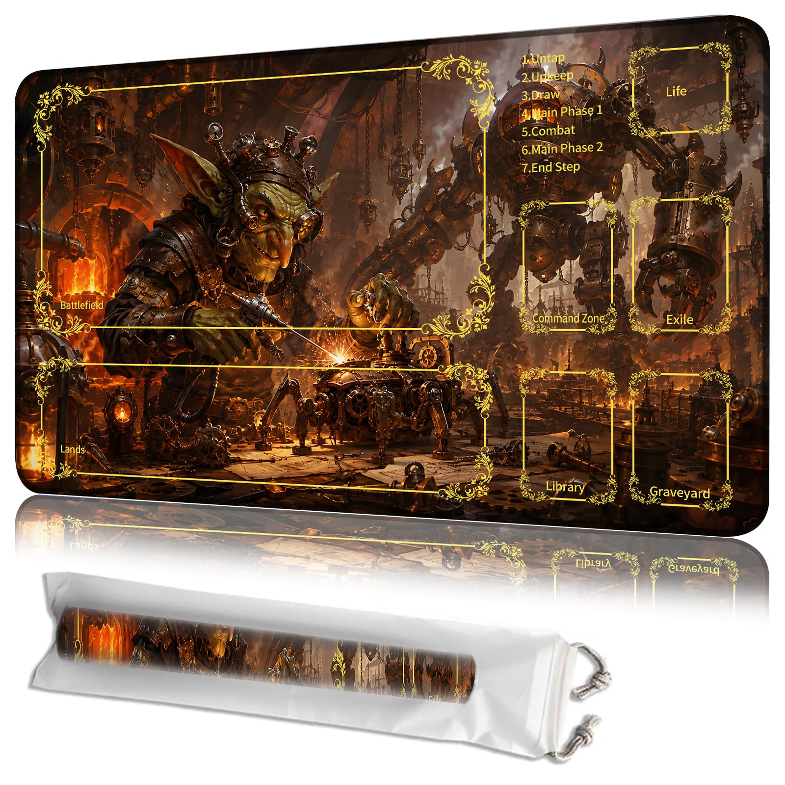JANENFNA MTG Playmat with Zones 24 x 14 in, Non-Slip, with Storage Bag