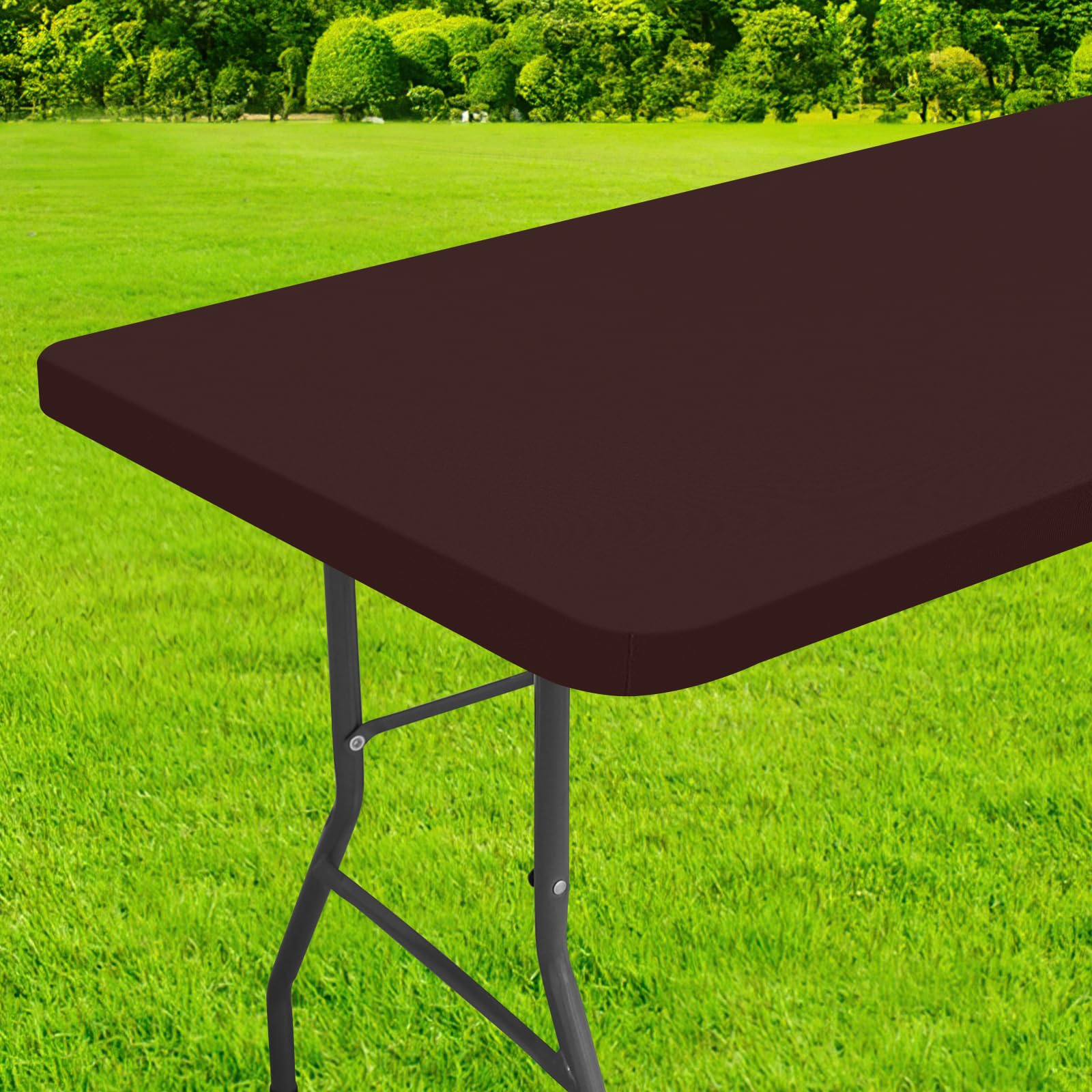 Photo 1 of homing Rectangle Table Cloth Cover, Waterproof Polyester Elastic Fitted Tablecloth, Fits for 5 Foot Folding Tables, Washable Table Protector for Picnic, Camping, Outdoor (Coffee, 30" x 60")