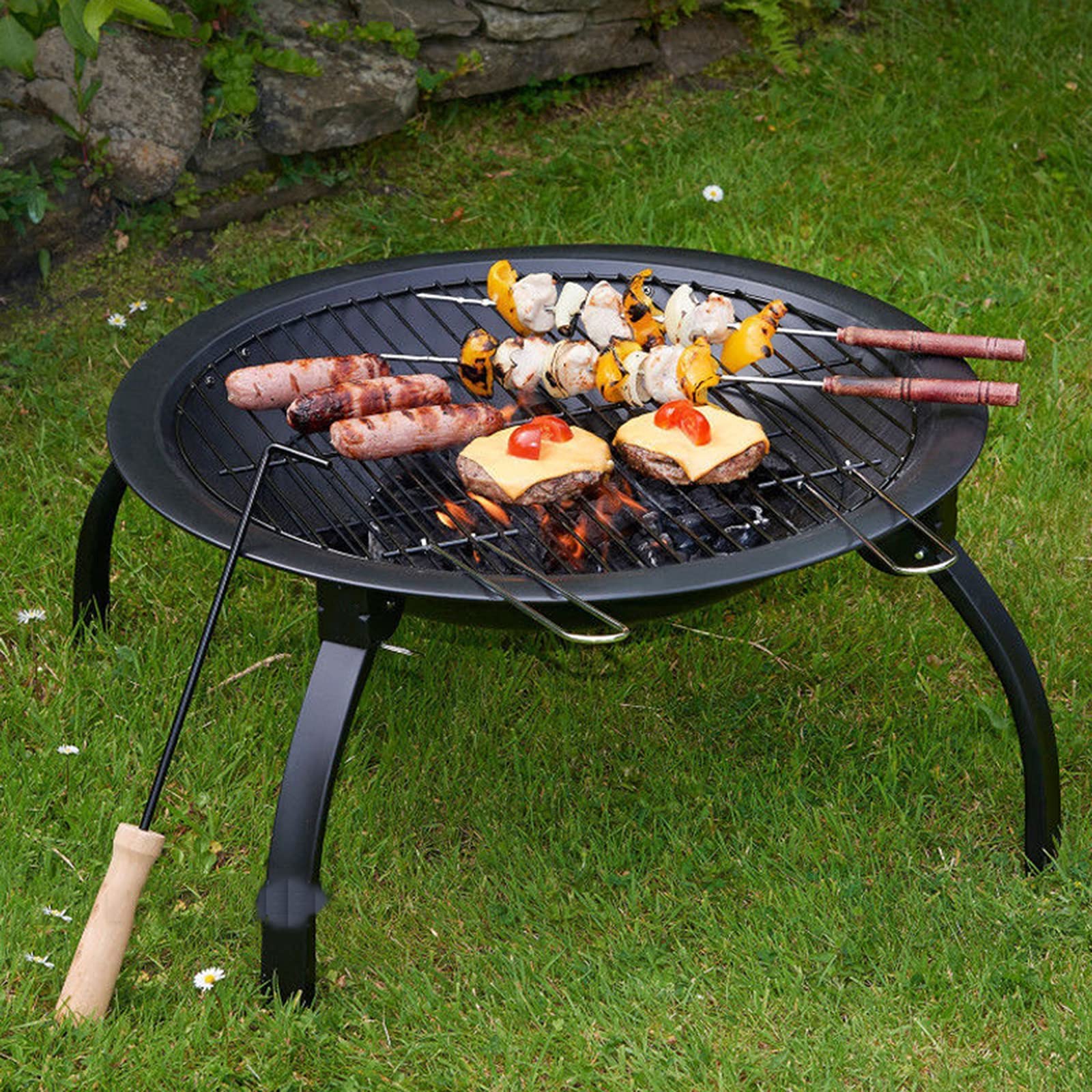 YXSH Trípode para Exterior Plegable con Parrilla De Barbacoa 3 En 1, Calentador De Jardín/Patio/Barbacoa/Pozo De Hielo con Cubierta Impermeable
