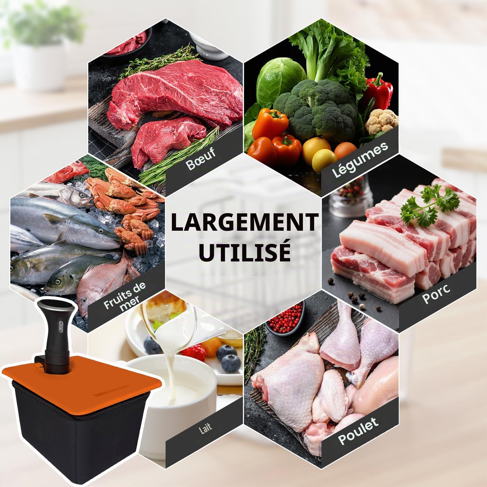 Conteneur Cuisson sous Vide Basse Température 12L, Recipient pour Thermoplongeur avec Manchon et Étagère en Silicone, Compatible avec Plupart des Appareils Sous Vide