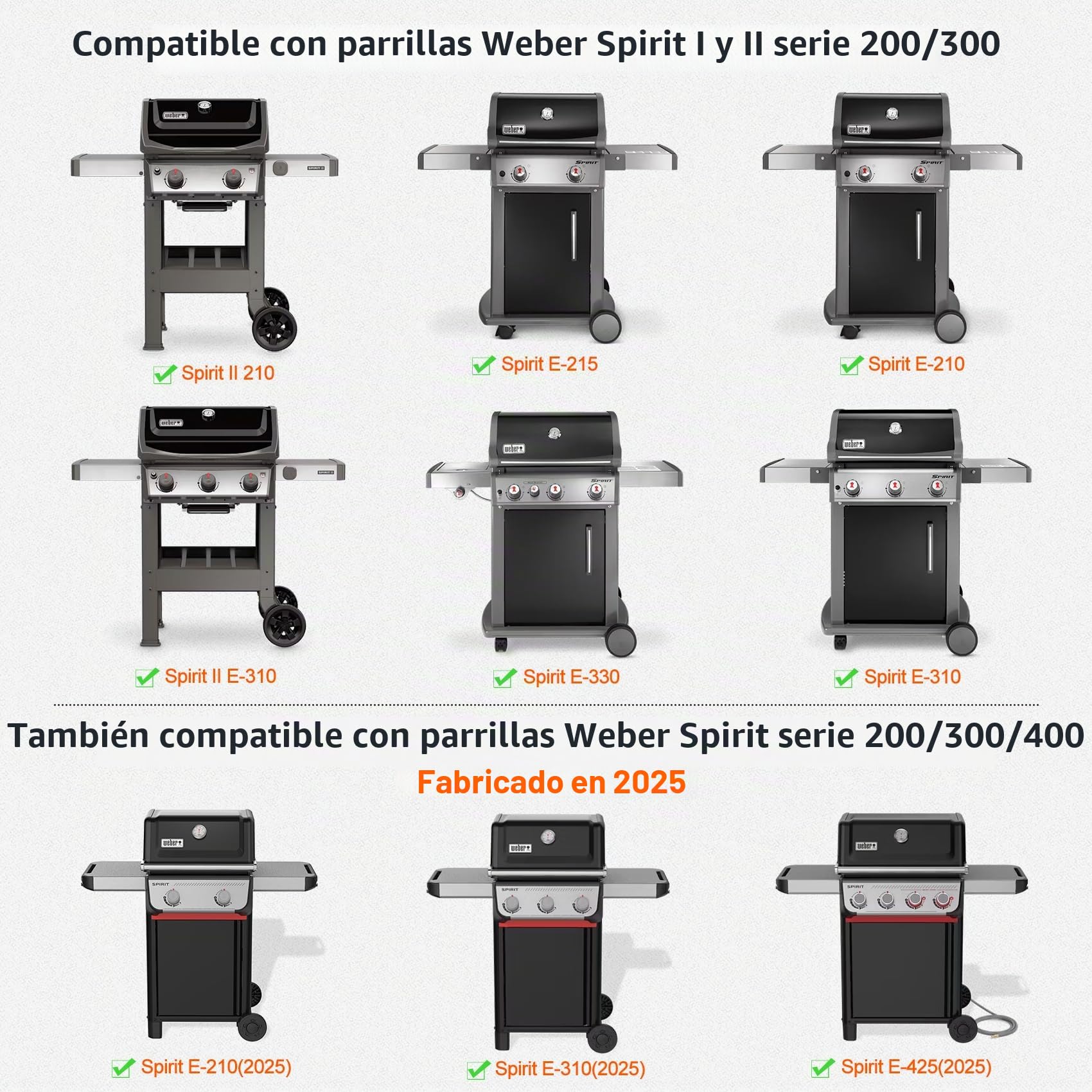 onlyfire Plancha de Hierro Colado para Barbacoa de Gas Weber Spirit II Serie y Spirit 200/300 Serie