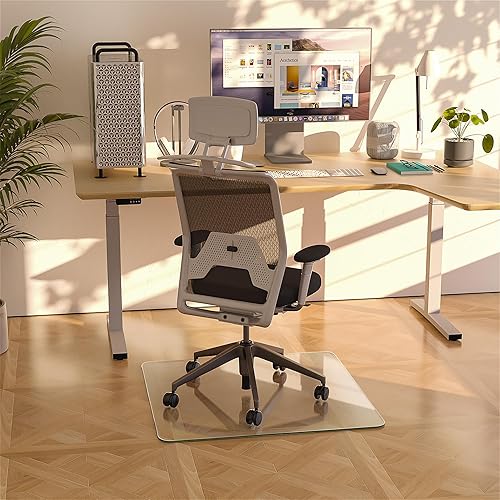 Miniatura 2 de Antok Tapete de vidrio para silla, 36 x 36 pulgadas, tapete de vidrio templado para silla de oficina en alfombra, tapete de computadora transparente