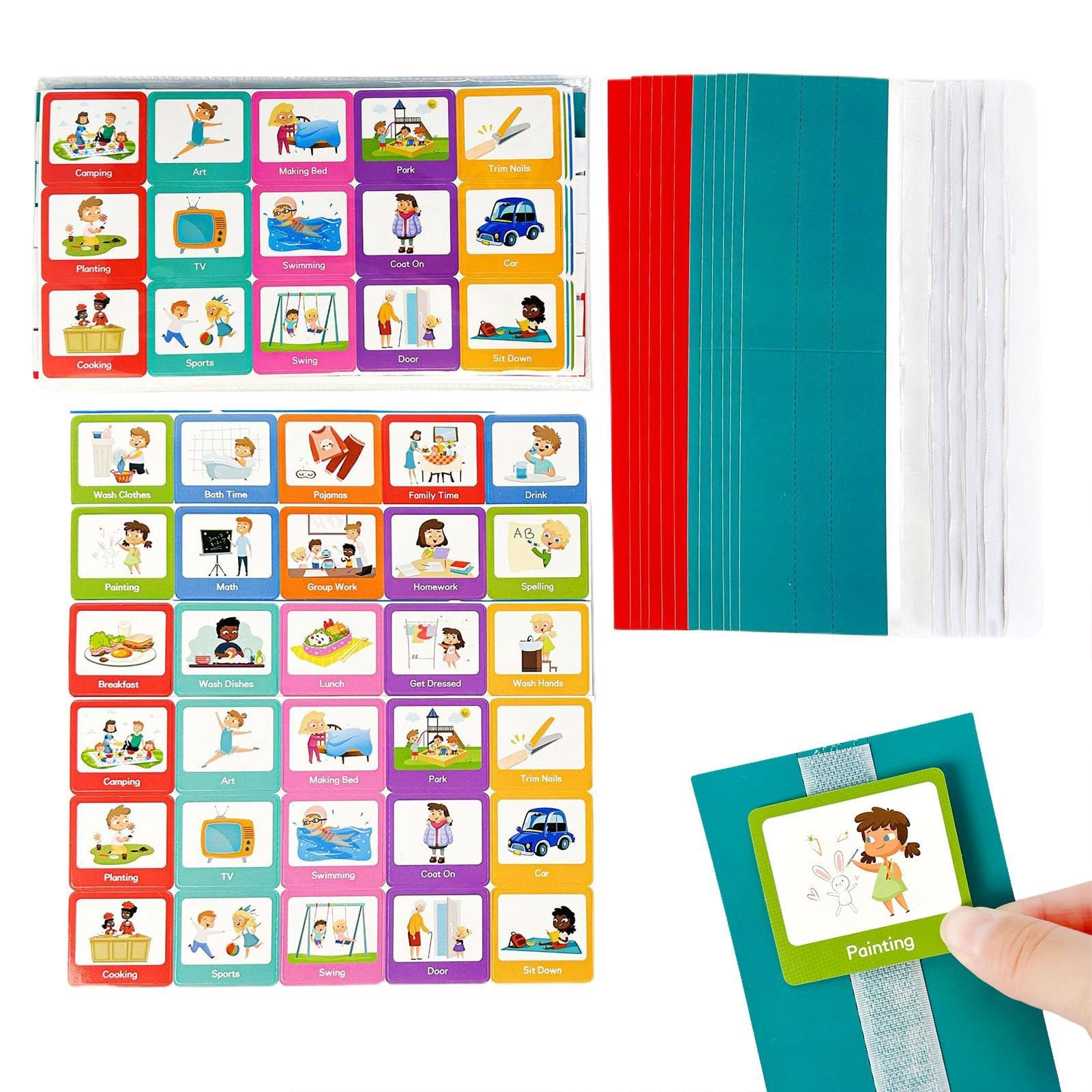 Visual Schedule,Morning Bedtime Routine Chart | Visual Daily Routine Chart With 60 Cards For Kids Speech And Language Delay