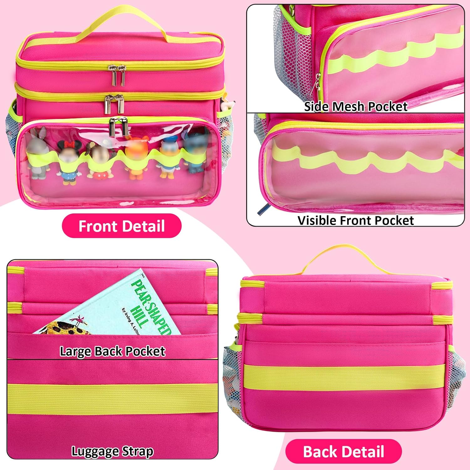 Carrying Case Compatible with Toniebox Starter Set, Double Layer Storage Bag for Tonies Figures Characters, Portable Travel Organizer Case with Shoulder Strap for Tonies Box Headphones (Rose) - Image 5