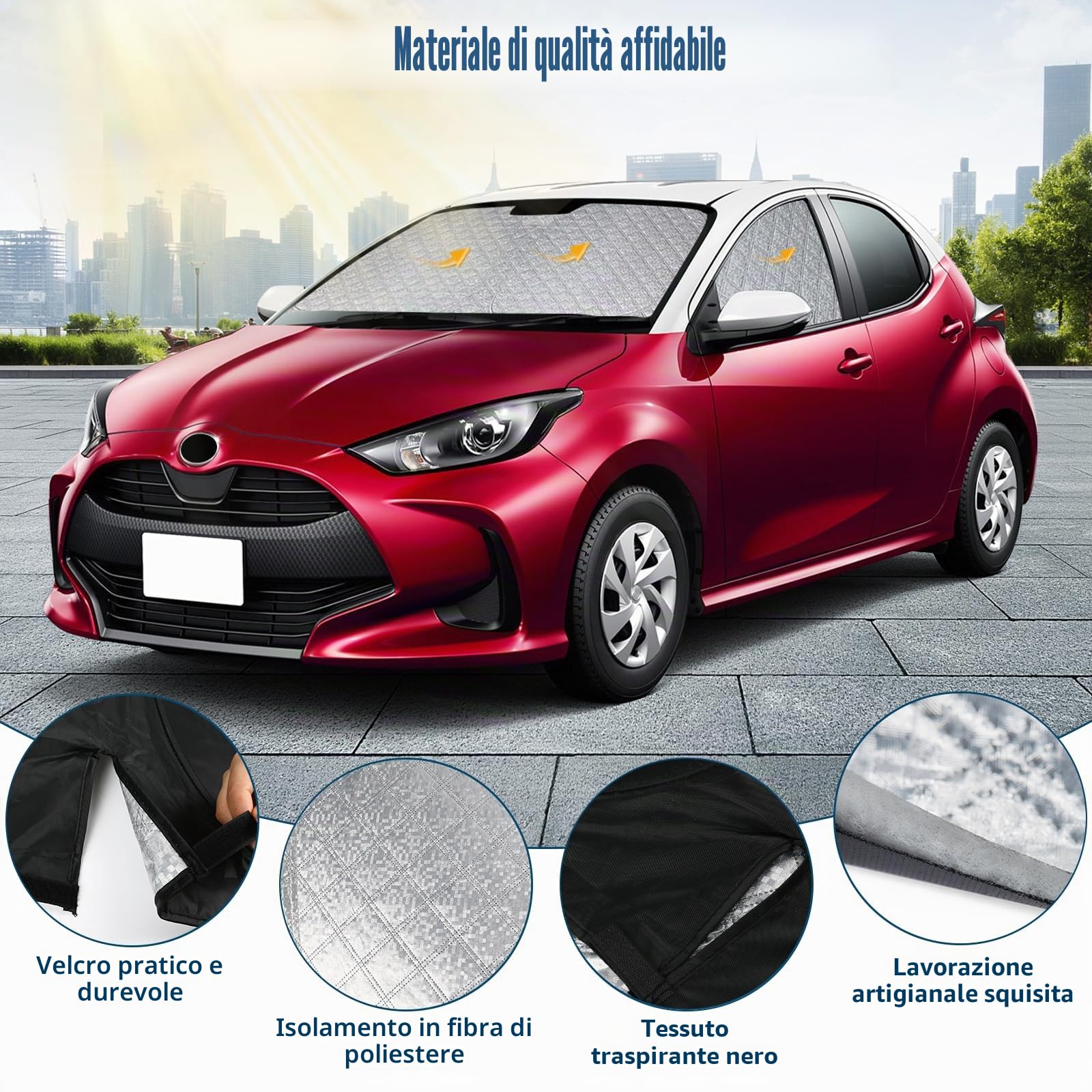Parabrezza Auto Compatibile con Toyota Yaris XP210 2020-2025, 3 Pezzi Parasole Interna Auto, Visiere Impermeabile e Pieghevole