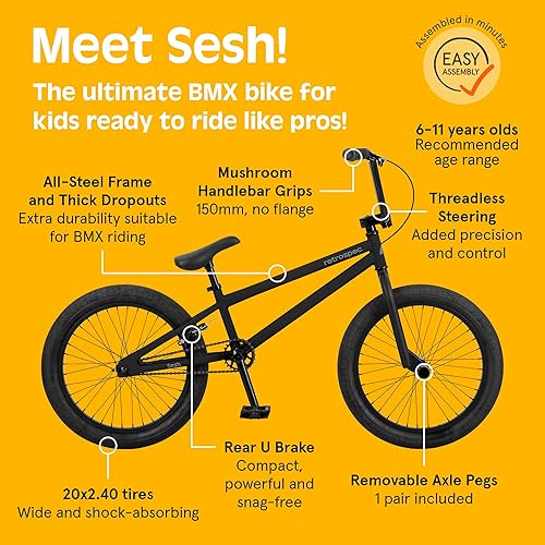 Miniatura 3 de Retrospec Sesh - Bicicleta BMX para niños de 20 pulgadas, estilo libre, para niños y niñas, con clavijas de eje extraíbles, freno en U, dirección