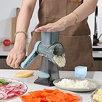 Vista 4 de Cheese Grater,Rotary Cheese Grater with Handle, Multifunctional Rotary Cheese Shredder Effortlessly Grates Cheese, Vegetables, and Fruits (Blue)