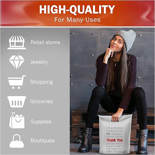 Miniatura 3 de Paquete de 100 bolsas de plástico de 12 x 15 pulgadas con 2.0 mil de grosor, asas troqueladas, perfectas para tiendas minoristas, recuerdos de