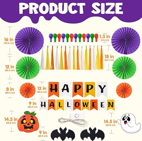 Miniatura 2 de JOYIN Kit de decoración de Halloween para maletero o automóvil con diseño temático feliz, decoración de arco de garaje con bandera, abanicos de