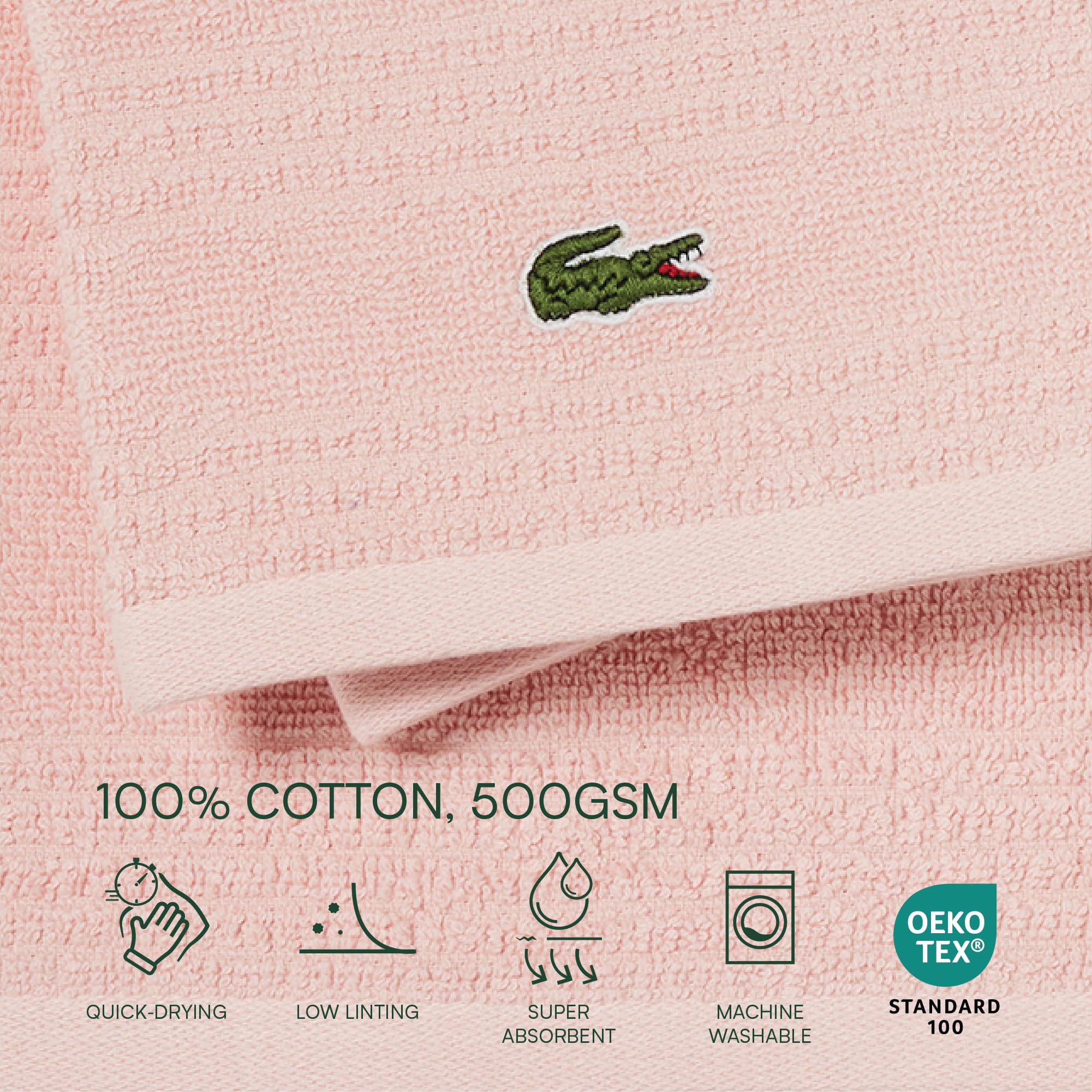 Lacoste Grand Slam Towel Set - Pink Bath & Hand Towels -3
