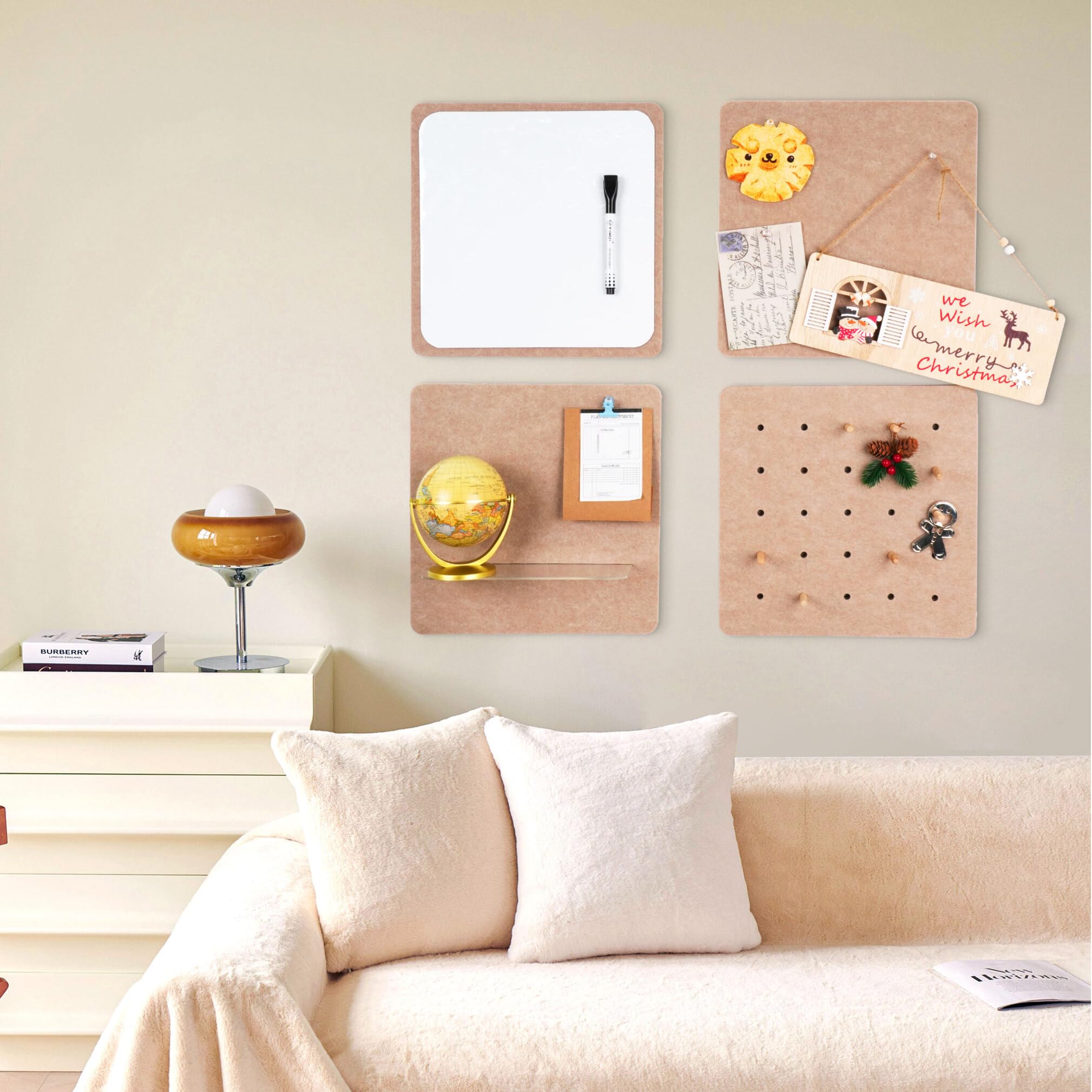 Pinnwand Kork Filz Pinnwand Korkplatte - Cork Pin Board 4-in-1 Pinwand Korktafel, 12" x 12" Korkwand Set inkl. Weißbrett, Ausstellungs und Organisationsbrett