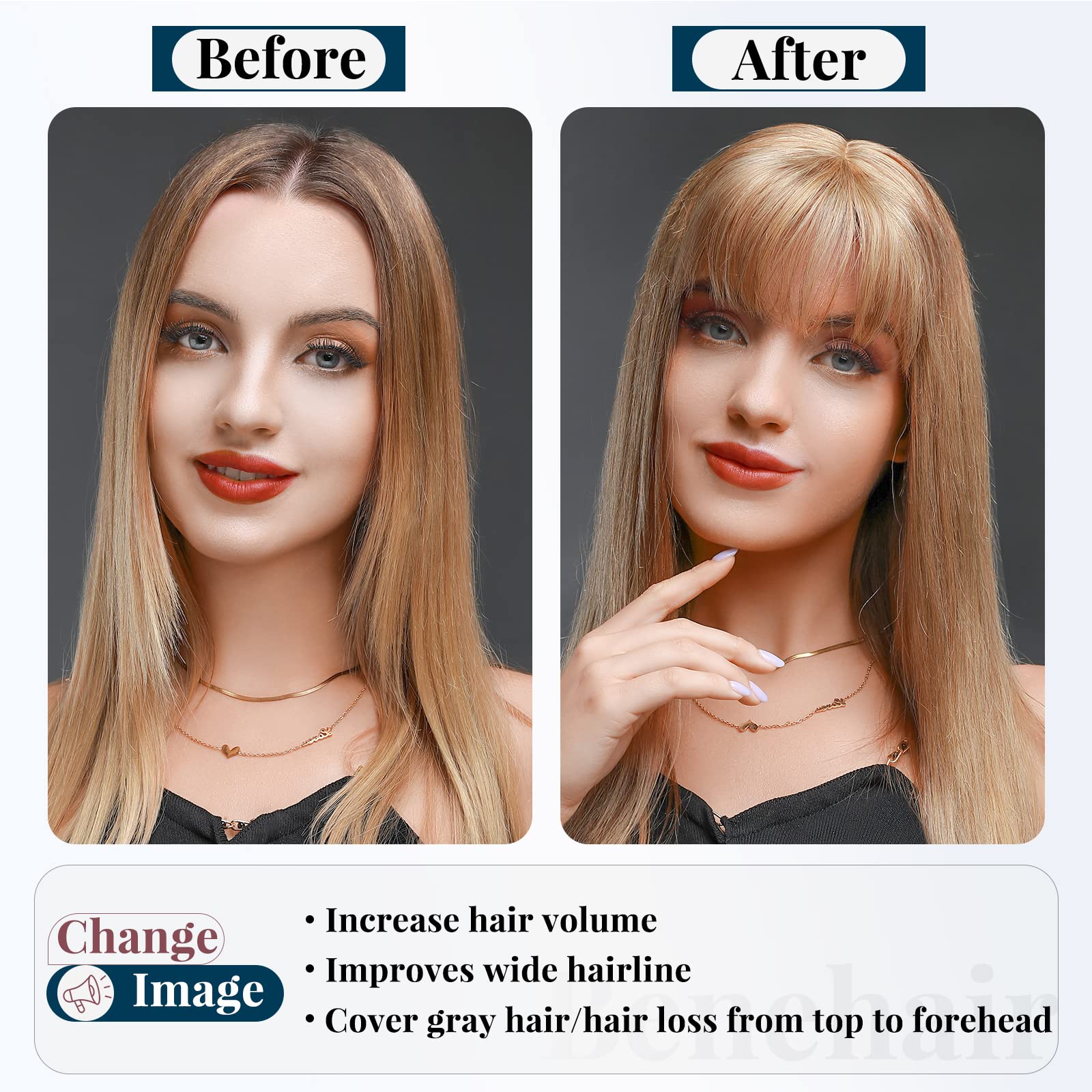Clip In Human Hair Bangs Topper for Thinning Hair 6inch Straight Hairpieces Short Thin Hair Toppers for Women Real Remy Human Hair  main image 3