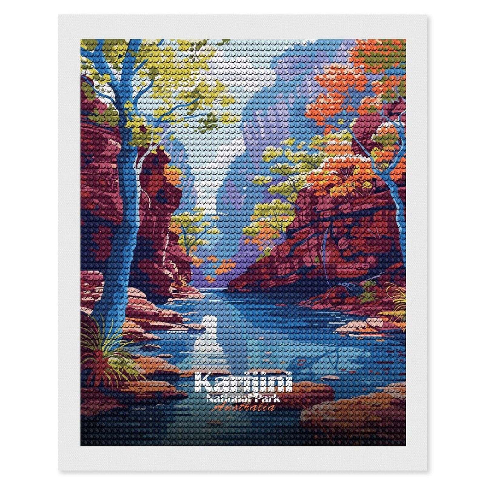Junmoney Karijini National Park Australia Illustration DIY Diamond Art Canvas Kit 16"x20", for Teens, Finish and Display, Holiday Gift Idea, Vintage Style Decor