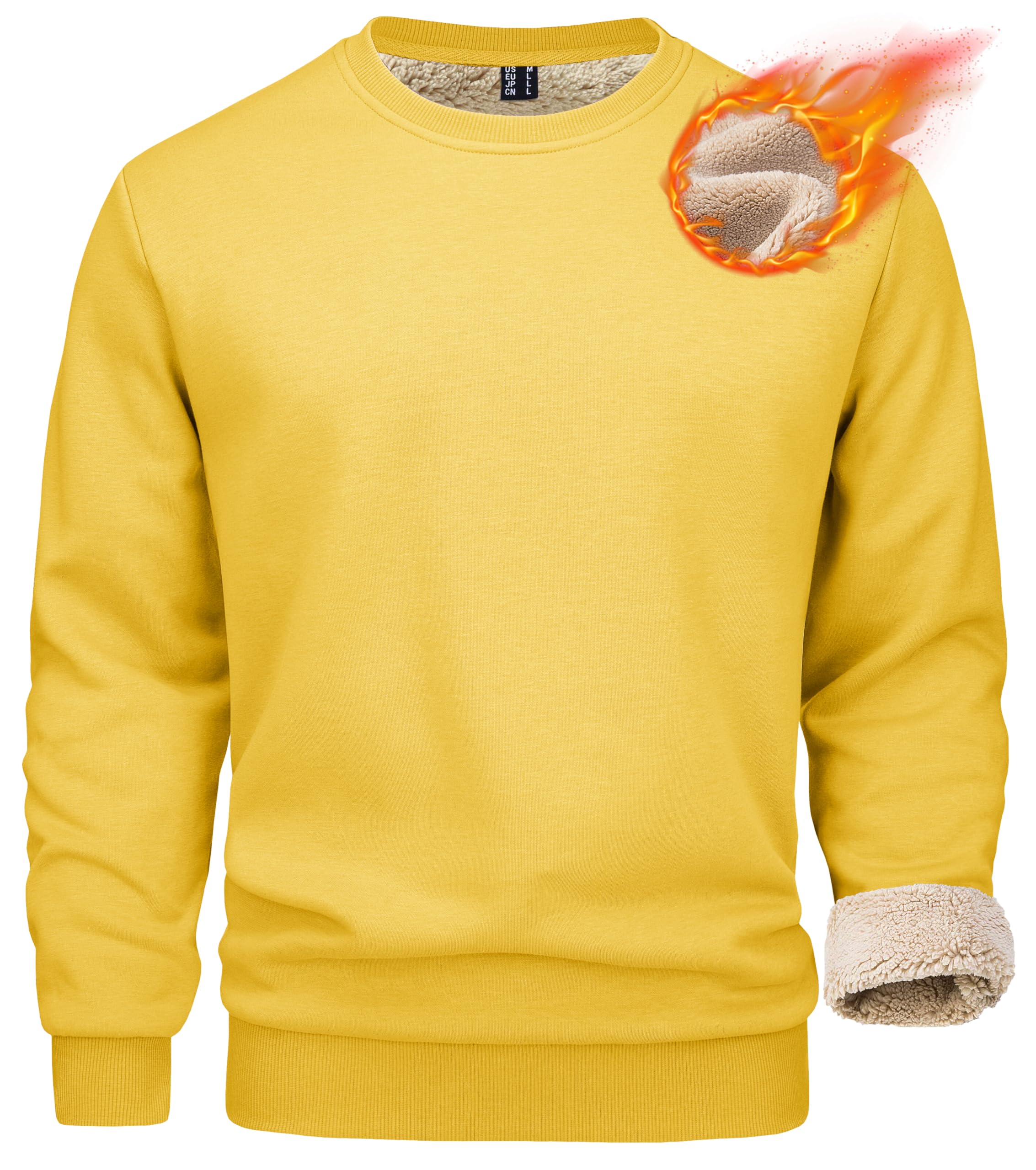 Mens Sweatshirts Pullover Crewneck Sherpa Lined Casual Warm