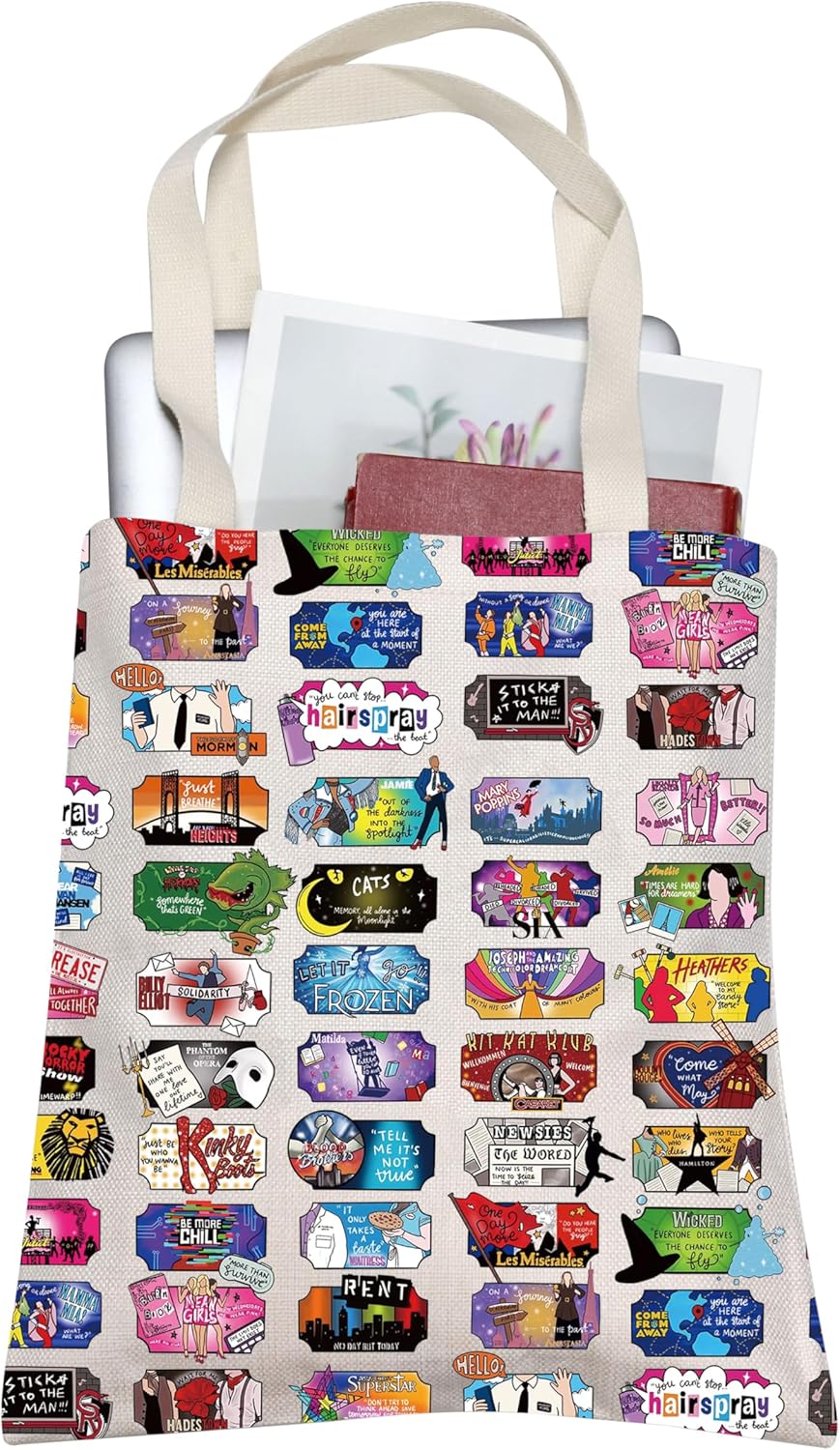 BLUPARK Musical Theatre Tote Bag Broadway Musical Character Tote Broadway Theatre Lover Gift Musical Reusable Grocery Bag