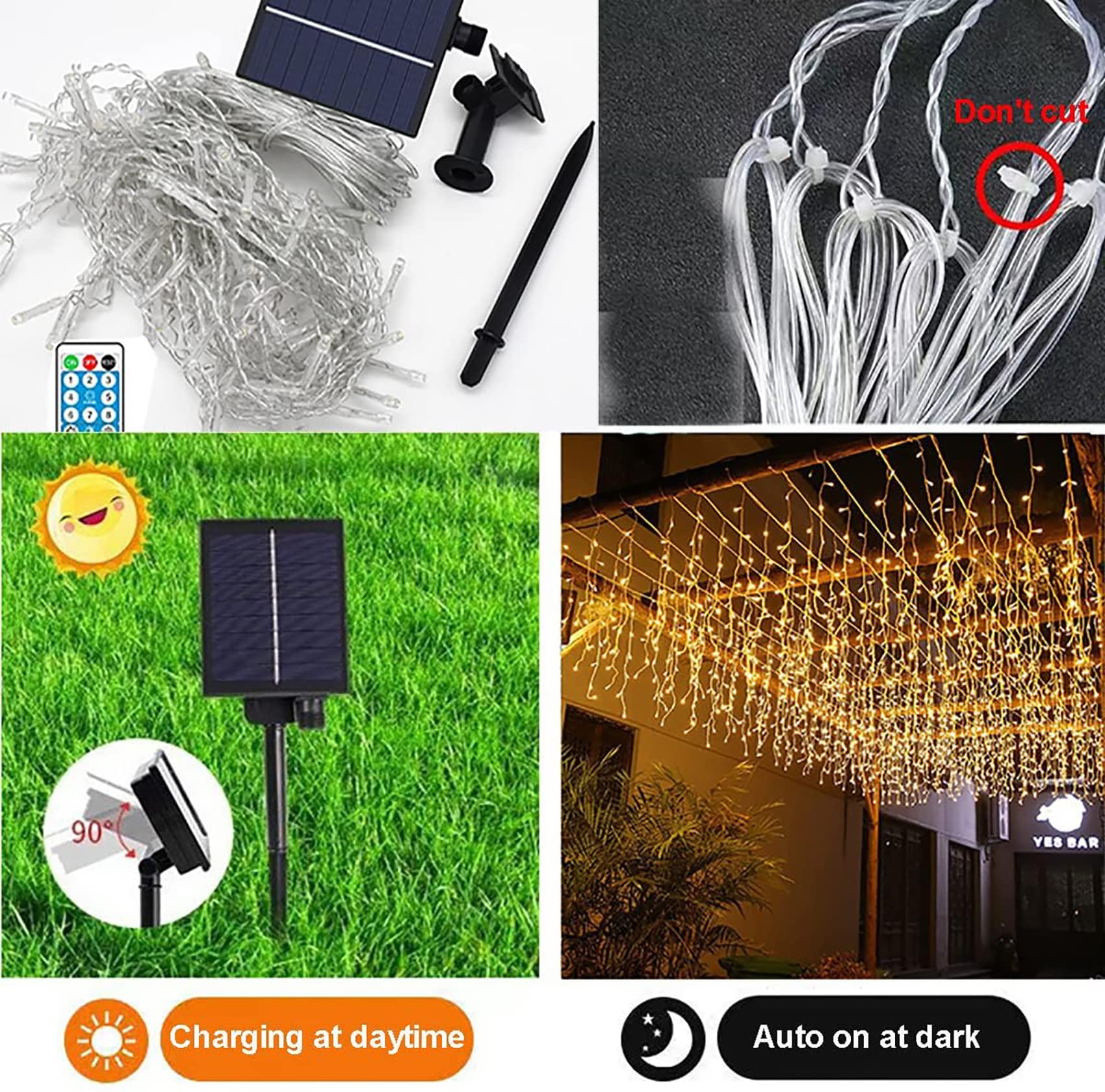 Solar LED Eisregen Lichterkette Außen mit Fernbedienung Wasserdicht 8 Modi Eiszapfen Lichterkette Lichtervorhang Deko für Weihnachten Hochzeit Terrasse (9.85ft 128LED, Warmweiß)