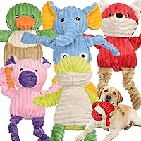 LECHONG 5 Pack Squeaky Plush Dog Toys - Tough Stuffed Animals Fox Duck Pig Frog Elephant for Small Medium Large Dogs