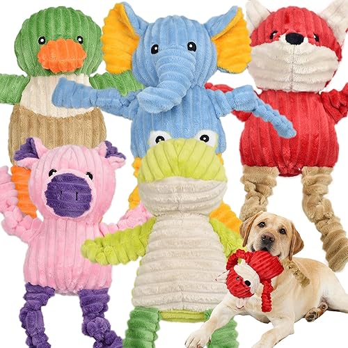 Paquete de 5 Juguetes Resistentes para Perros Rellenos Chirriantes Surtido de Juguetes de Peluche de Animales para Perros Paquete de Valor Juguetes