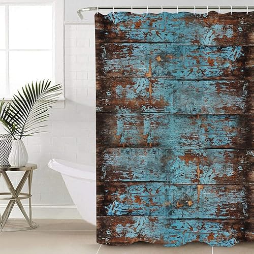 QueenKer Cortina de ducha vintage de grano de madera desgastada juego de cortina de ducha de tela impermeable con 12 ganchos de plástico decoración