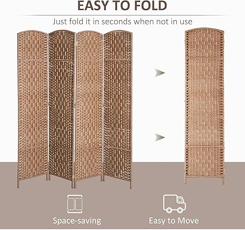 Miniatura 3 de HOMCOM Room Divider, 4 Panel Folding Privacy Screen, 6FT Tall Portable Wicker Weave Partition Wall Divider for Bedroom, Home Office, Natural Madera