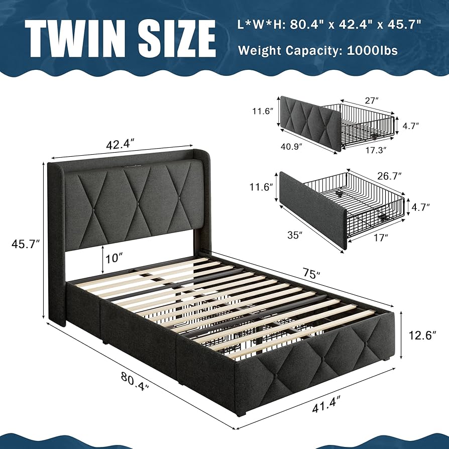 Amazon.com: GalnFu Twin Bed Frame with 4 Storage Drawers