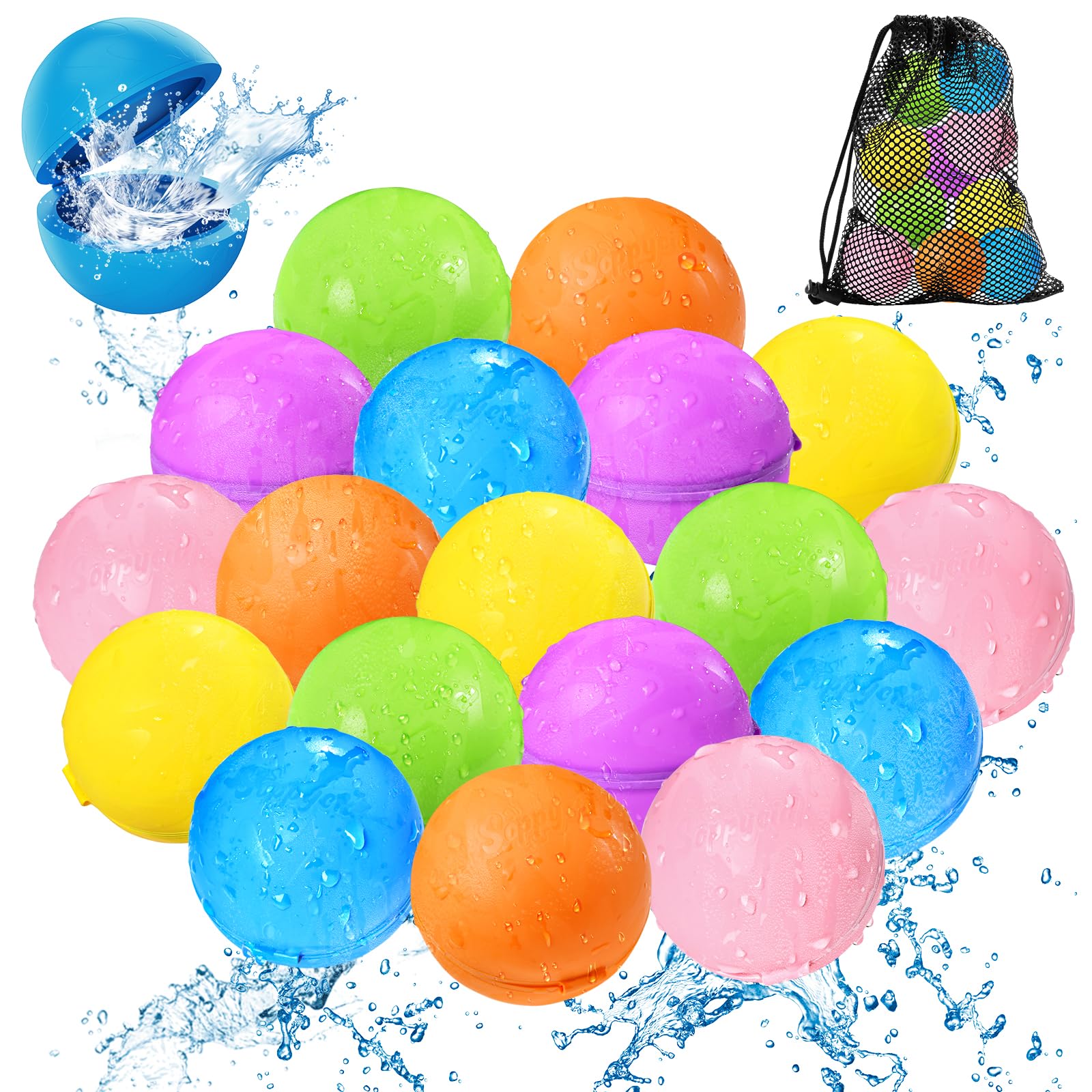 KOKODI Globos de Agua Reutilizables con Imán, Silicona Suave Llenado Rápido, Juegos de Agua para Niños, Juguetes de Piscina y Playa Verano al Aire Libre para Niños y Adultos，18 Uds，Versión estándar