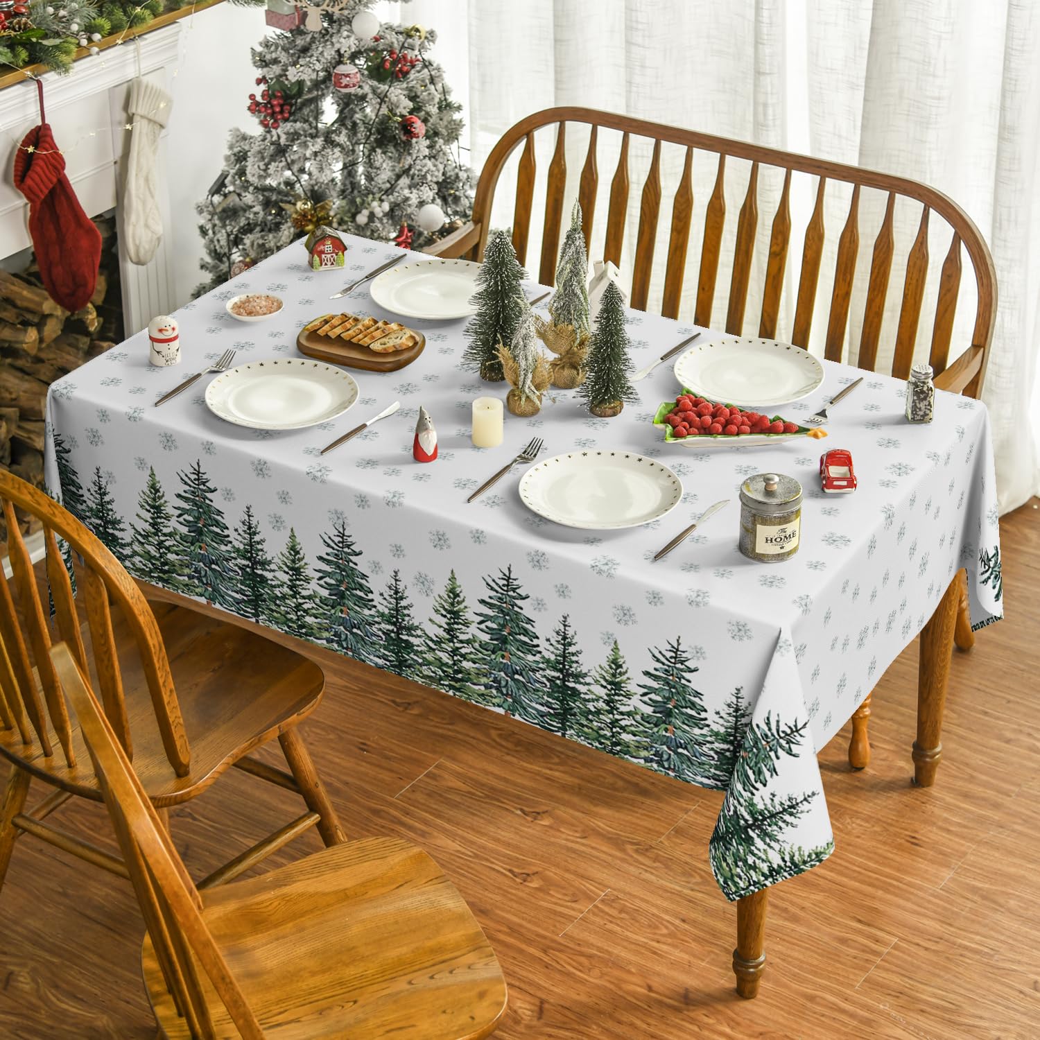 Artoid Mode Snowflakes Pine Trees Christmas Table Cloth - Image 2