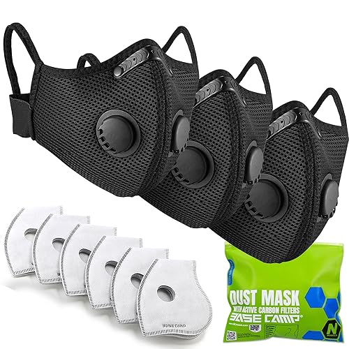 Miniatura 7 de BASE CAMP M Plus - Máscara antipolvo, transpirable, reutilizable, con 6 filtros de carbón activado para carpintería, construcción, siega, molienda