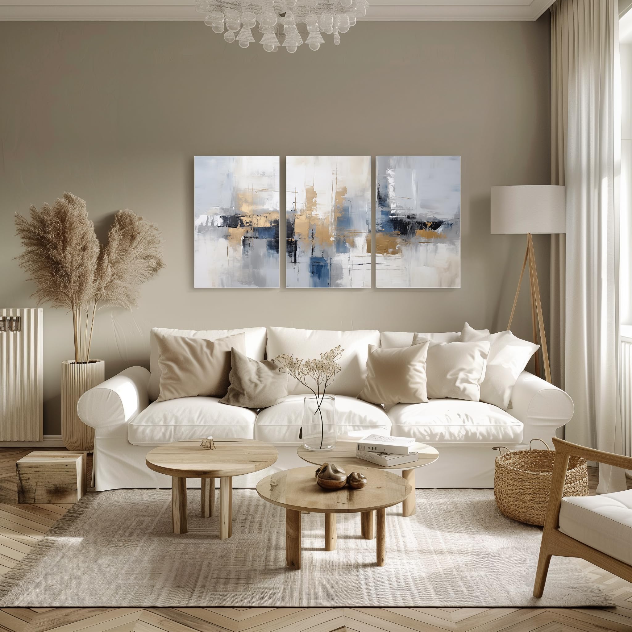 INTELIENZOS Tres cuadros modernos para decoracion de salon 120x61cm, 3 lienzos de Océano, estilo abstracto, Abs 4