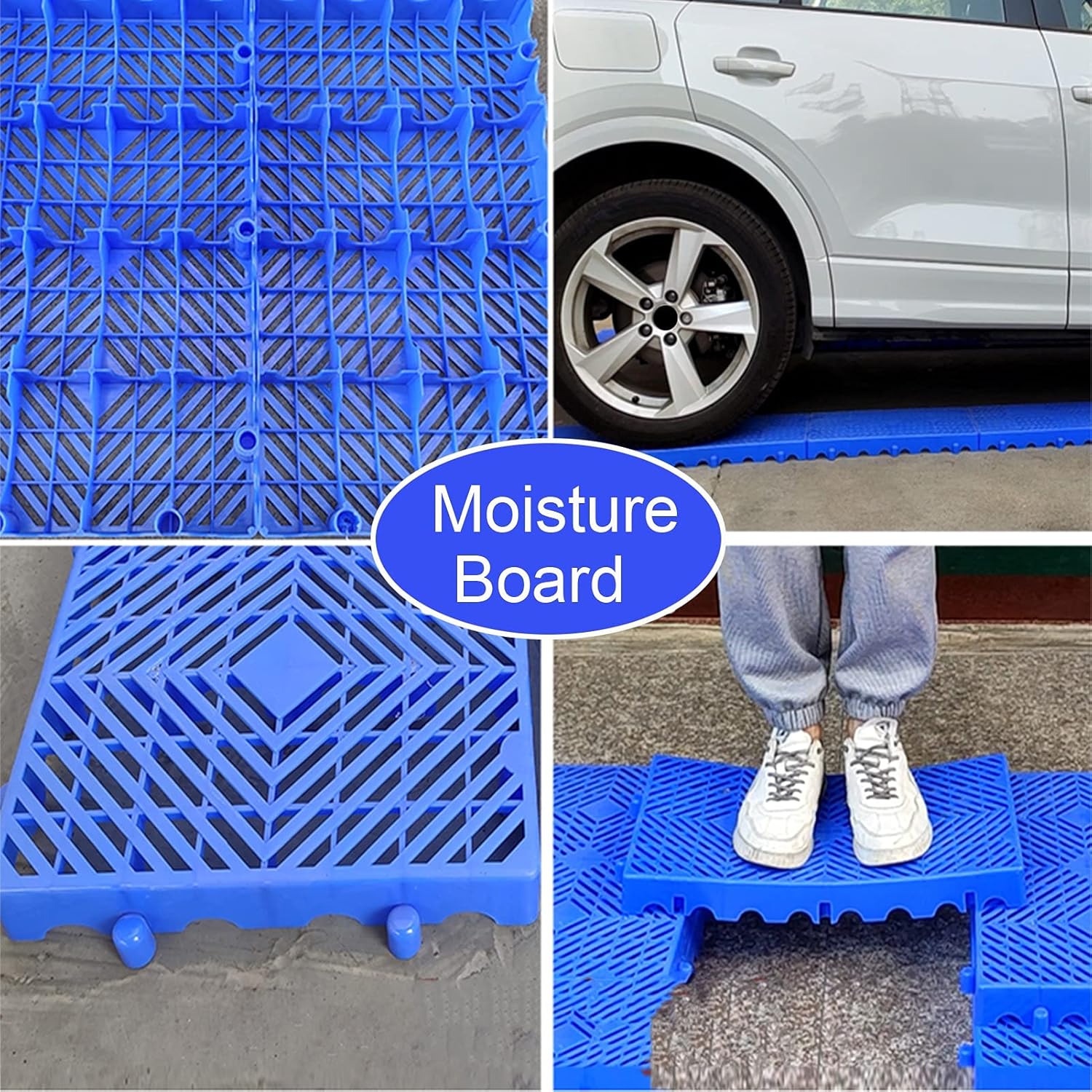 Plastic Pallets, Polyethylene Grid Storage Pad, Waterproof Non-Slip Safety Storage Frame for Supermarket Warehouse Pet Shop, 3cm High(Blue-2pack)
