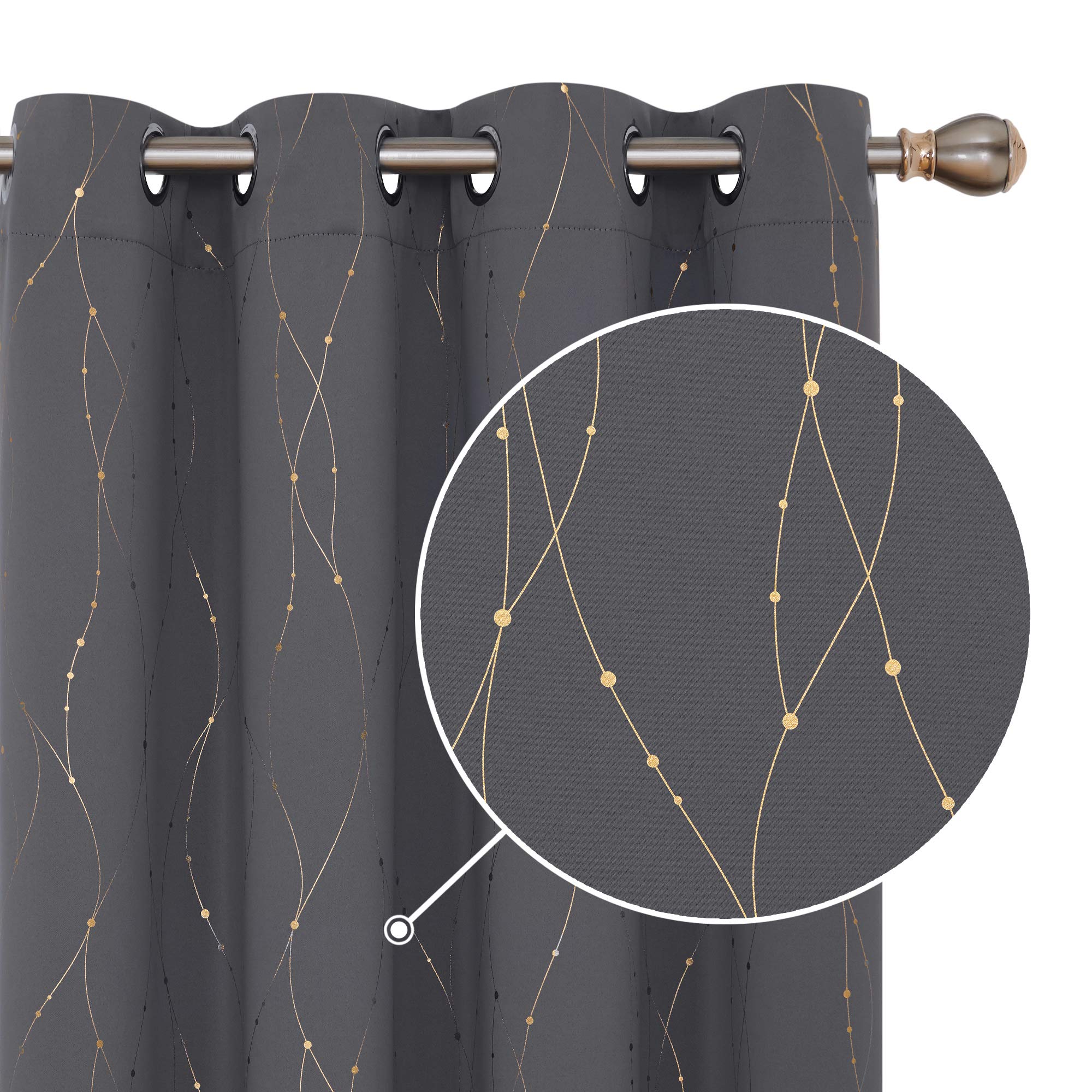 Deconovo Decorative Silver Dotted Line Foil Printed Blackout Curtains Thermal Insulated Curtains Eyelet Curtains for Baby Nursery 52 x 54 Inch Light Grey 2 Panels — view 61