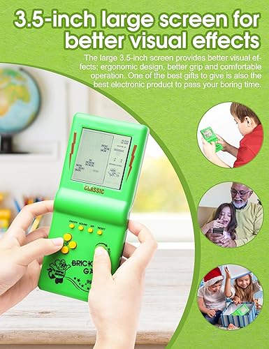 Miniatura 2 de Consola de juegos retro de ladrillo de pantalla grande de 3.5 pulgadas para carreras de bloques de construcción de los años 8090, juego de tanques,