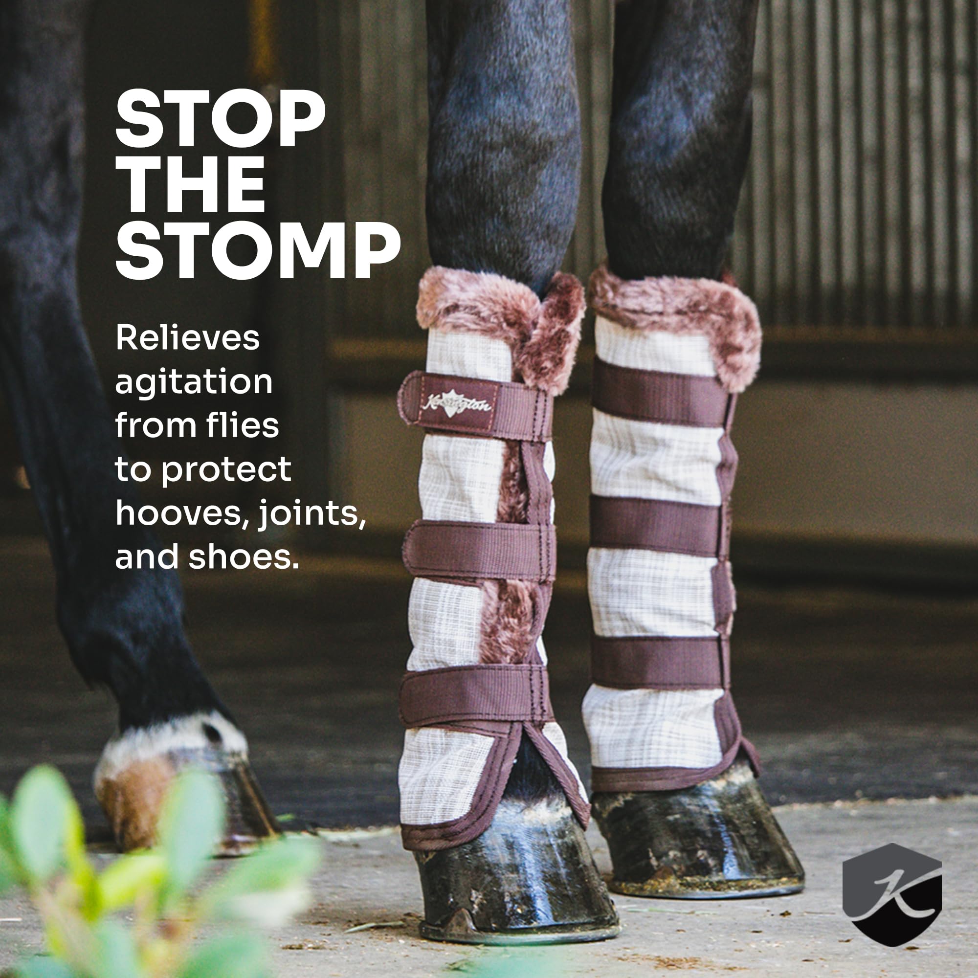 Kensington Botas para Mosca de Caballos Naturales con Forro Polar Recortado, tecnología Stay-Up – Protección contra picaduras de Insectos y Rayos UV – se Venden en Pares (2 Botas), Medium, Bronceado