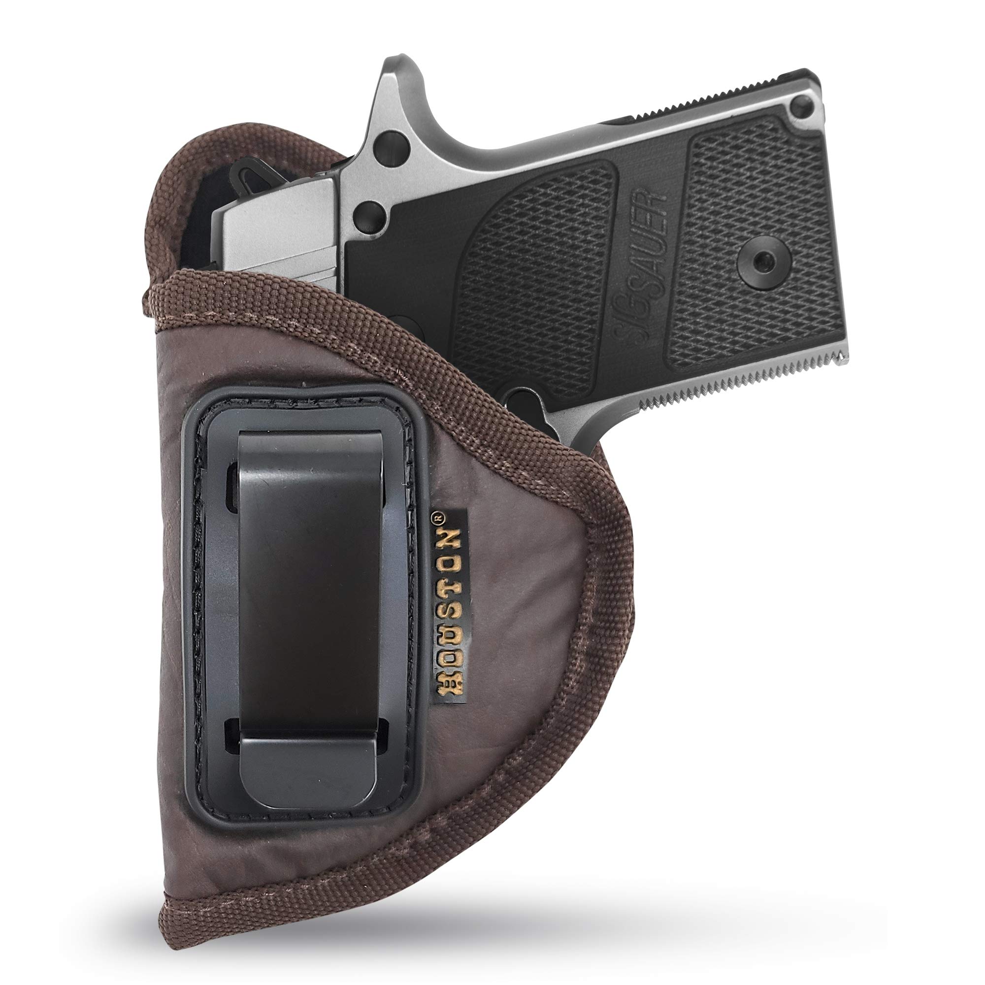 Brown Inside Waistband Gun Holster for Men/Women for S&W Bodyguard, Taurus TCP, SIG P238, Jimenez JA, PPK380. Remington RM .380. Eco Leather Concealed Handgun Holster 9mm. Pistol Holsters by Houston