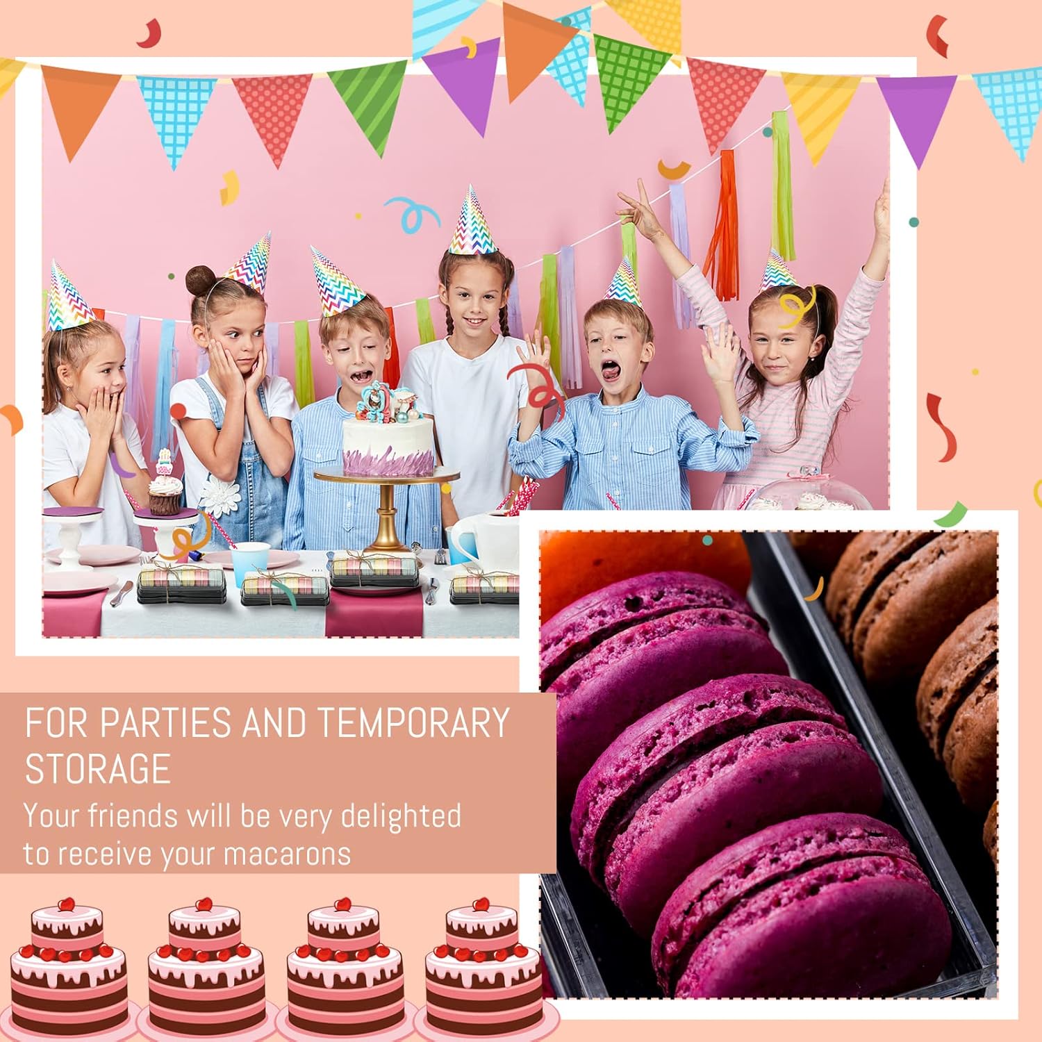 Remerry 200 Pcs Macaron Boxes with Clear Lids Bulk Macaroon Container Macaroon Packaging Boxes with 6 Grid Christmas Party Favors for Baby shower Wedding Bakery, 7.6 x 2.8 x 1.9 Inches