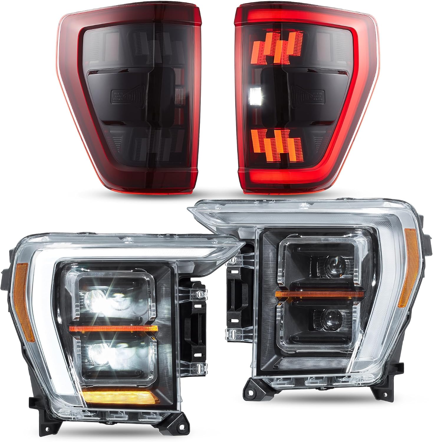 VLAND LED Headlights and Red Taillights For 14th Gen Ford F150 2021-2023, Driver & Passenger side, Not for F-150 Lightning