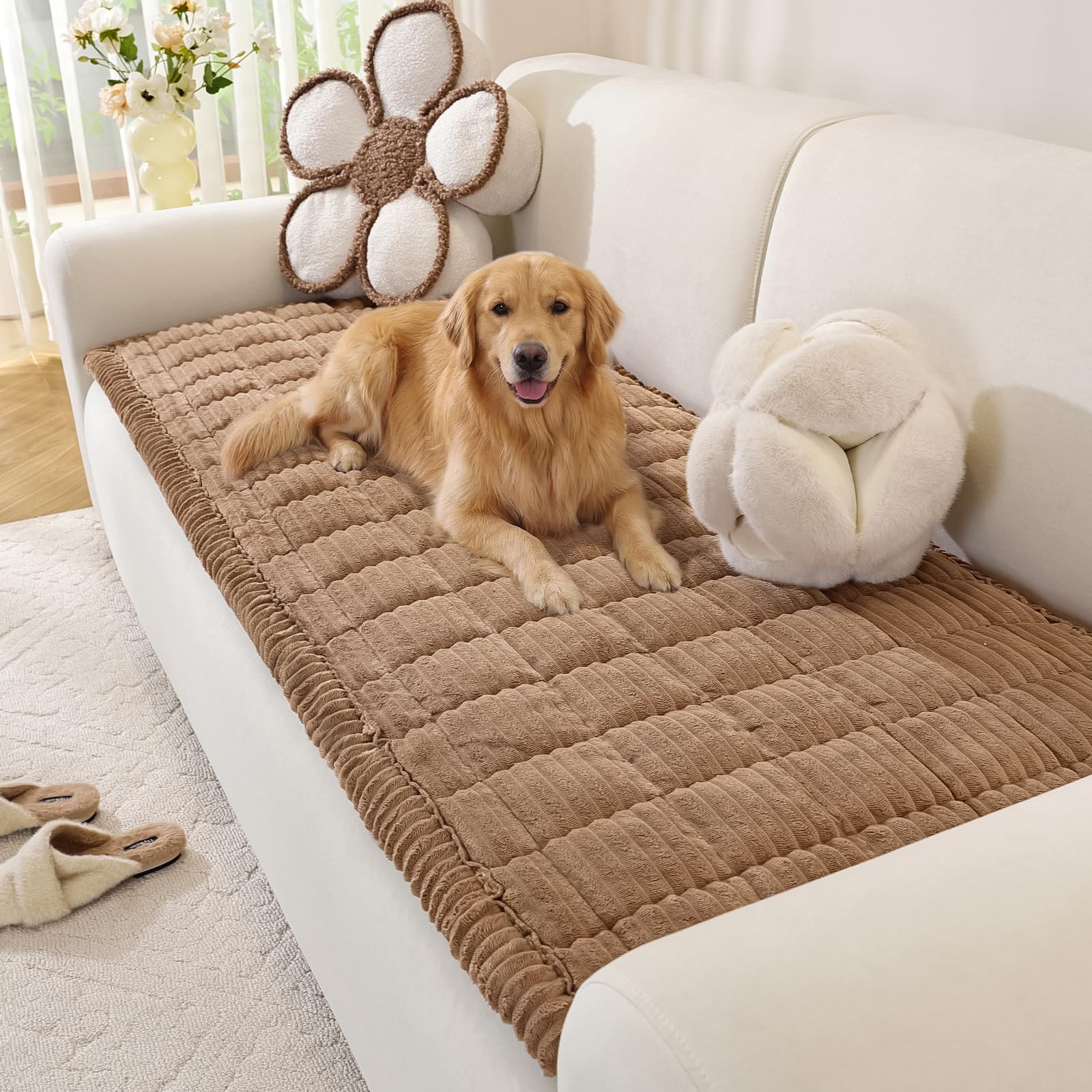 OstepDecor Sofa Covers 2 3 4 Seater, Pet Sofa Cover, Settee Covers, Couch Protectors for Dogs, L-Shaped Corner Couch Cover, Thick Soft Corduroy Fuzzy Pads for Pets and Kids (Brown, 70x150cm) โ image 1