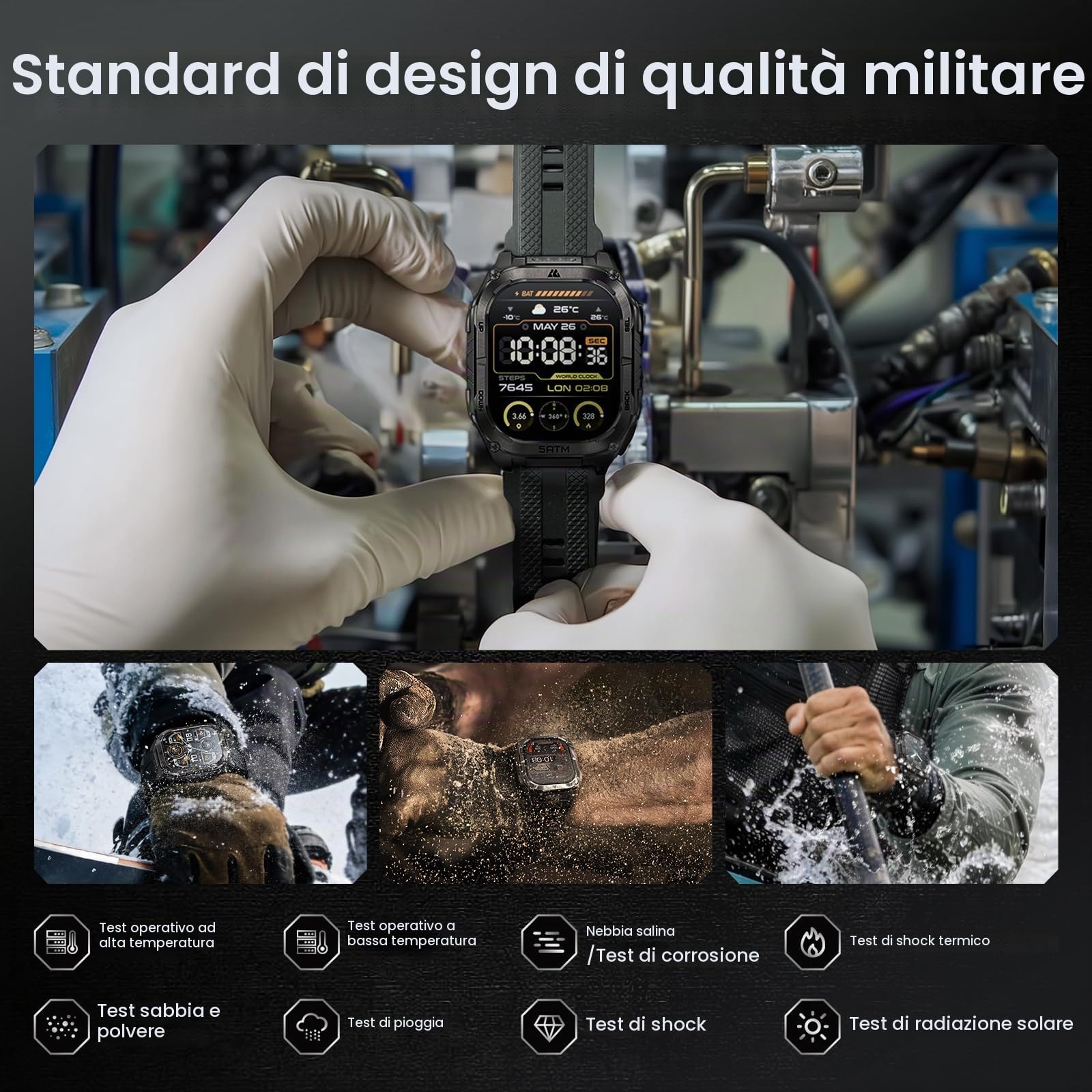 KOSPET Tank M4C Smartwatch Uomo con GPS, Autonomia 15 Giorni, 5ATM e IP69K | Rugged Militare AMOLED,Torcia LED, Monitoraggio salute e sonno 24/7, 170+ Modalità Sportive, Compatibile Android & iPhone