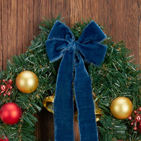 Keypan Blue Velvet Ribbon for Gift Wrapping - 1 1/2 inch Wide Handmade Fringe Fabric Ribbons for Christmas Decorations, Baby Shower, Flower Bouquet