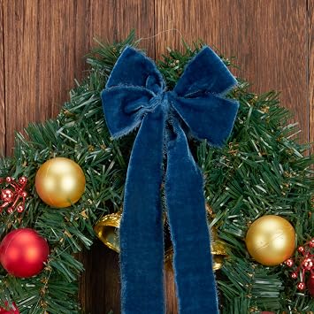 Keypan Blue Velvet Ribbon for Gift Wrapping - 1 1/2 inch Wide Handmade Fringe Fabric Ribbons for Christmas Decorations, Baby Shower, Flower Bouquet