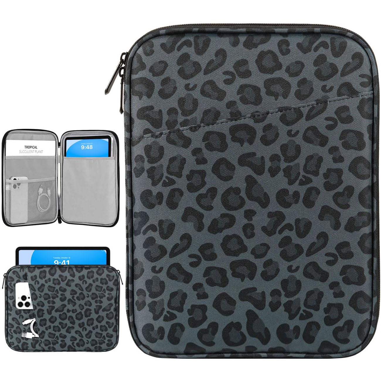 Dadanism 9-11 Inch Tablet Sleeve Bag Carrying Case, Leopard Black | Fits iPad (A16) 11th Gen 11", iPad 10th Gen 10.9" Air 5/4, iPad Air M4/Pro 11", iPad 9/8/7th 10.2", Galaxy Tab A11+ Plus 11" leopard black 9-11 inch