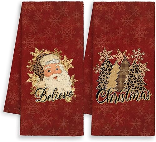 Miniatura 11 de Pink Merry Christmas Y'all - Juego de 2 toallas de cocina de Papá Noel, divertidas toallas de mano retro para decoración de baño de niñas, toalla de